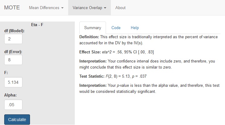 One-Way ANOVA Screenshot