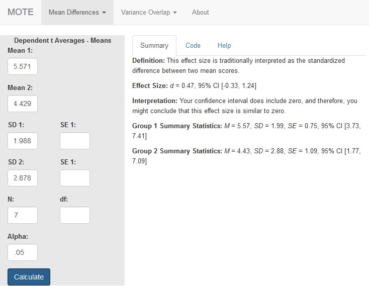 Single-Sample t - Means Screenshot