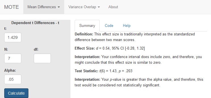 Dependent t Differences - t Screenshot