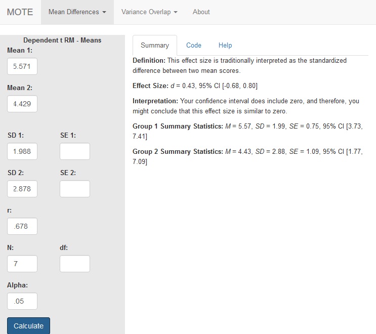 Dependent t Repeated Measures Screenshot