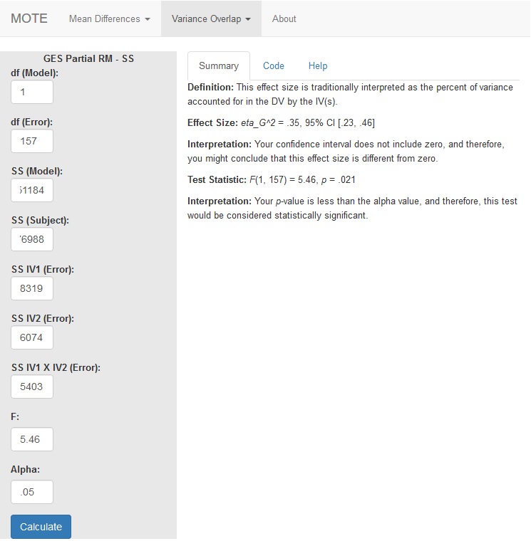 Repeated Measures Two-Way ANOVA Screenshot