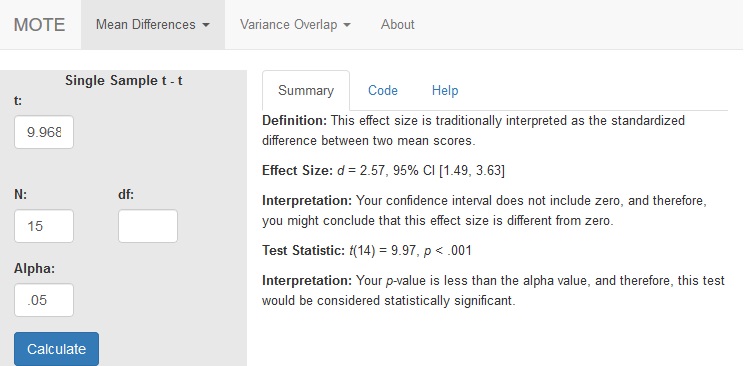 Single Sample t - t Screenshot