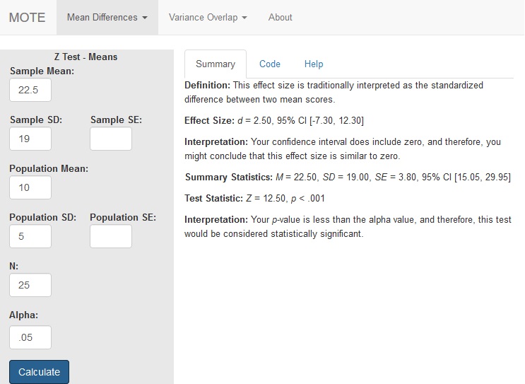 Z-Test Means Screenshot